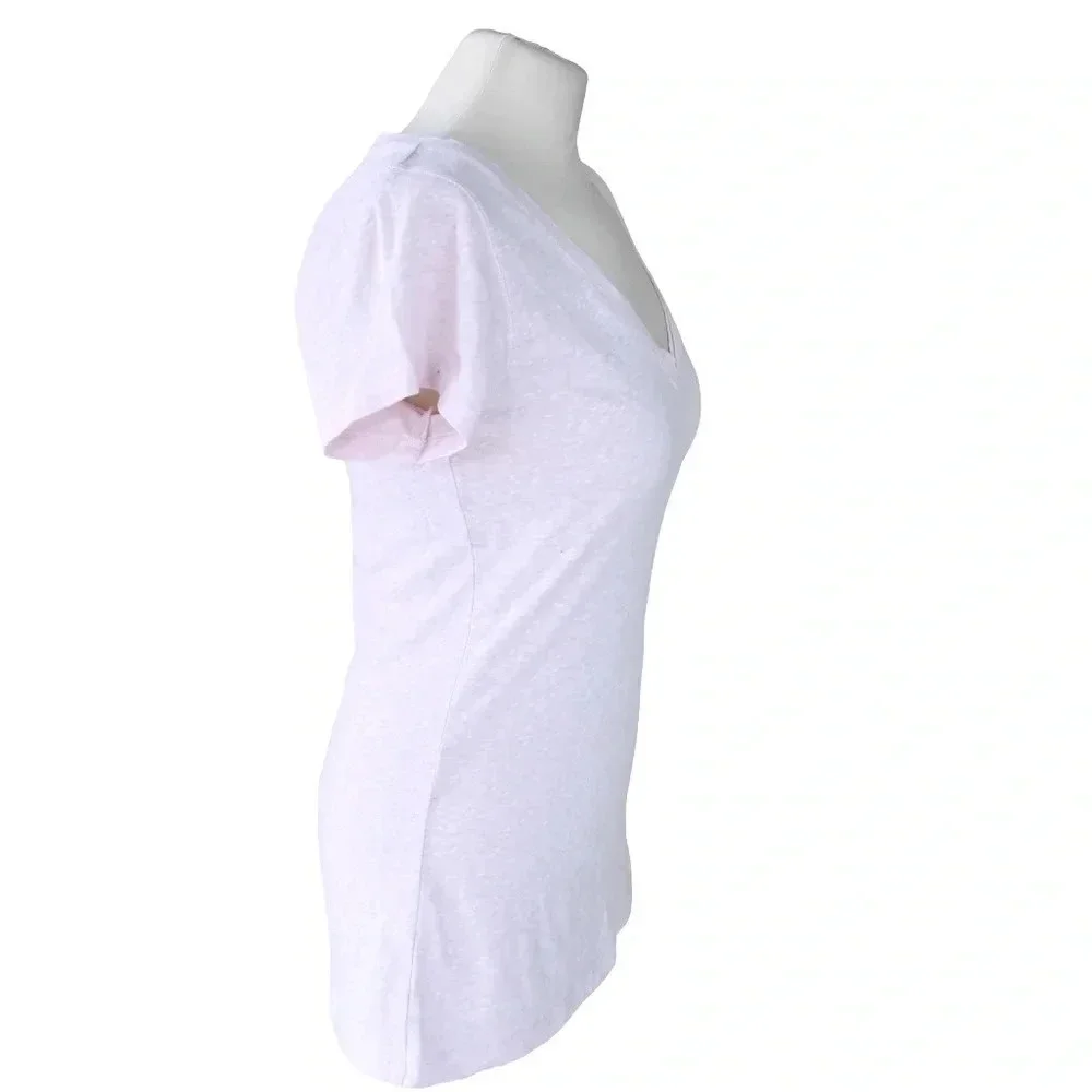 Abercrombie & Fitch || Soft Sheer Baby Tee Light Pink Slub V Neck Moose Preppy M